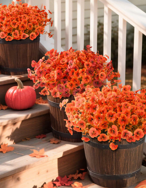 Load image into Gallery viewer, INQCMY Artificial Fall Flowers 12 Bundles Faux Pansies Orange UV Resistant
