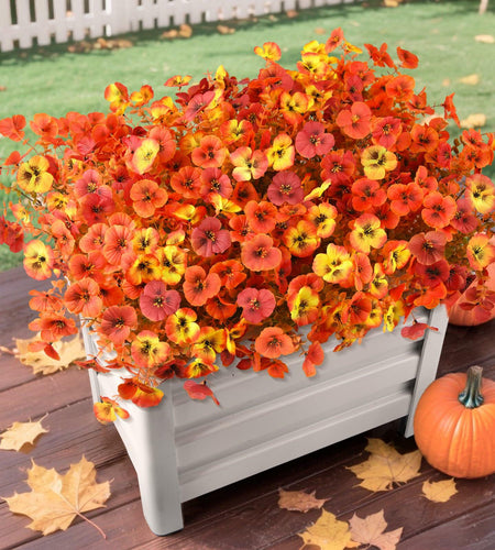 INQCMY Artificial Fall Flowers Faux Pansies Mums 12 Bundle 14" Red Orange Yellow
