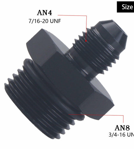 YOMIRACING 6AN Male Flare to 8AN 1/4NPT Aluminum Fuel Rail Adapter Black 2pc