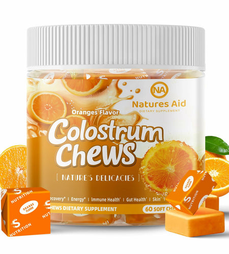 BestBy12/26 Natures Aid Colostrum Chews Probiotics Gut Health Orange 60 Sv