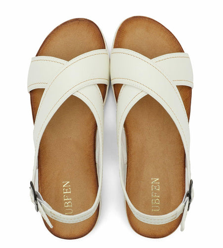 UBFEN Womens Flat Sandals Arch Support Adjustable Slingback White Size 10