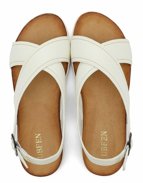 Load image into Gallery viewer, UBFEN Womens Flat Sandals Arch Support Adjustable Slingback White Size 10
