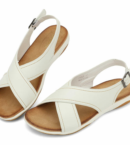 UBFEN Womens Flat Sandals Arch Support Adjustable Slingback White Size 10