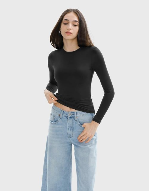 Load image into Gallery viewer, C202 Women's Long Sleeve Crew Neck Slim Fit Top Soot Size X-Small
