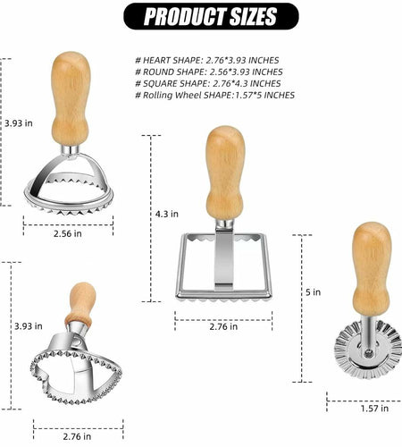 zeite Pasta Press Maker Stamp Set Round Square Heart Ravioli Mold Silver