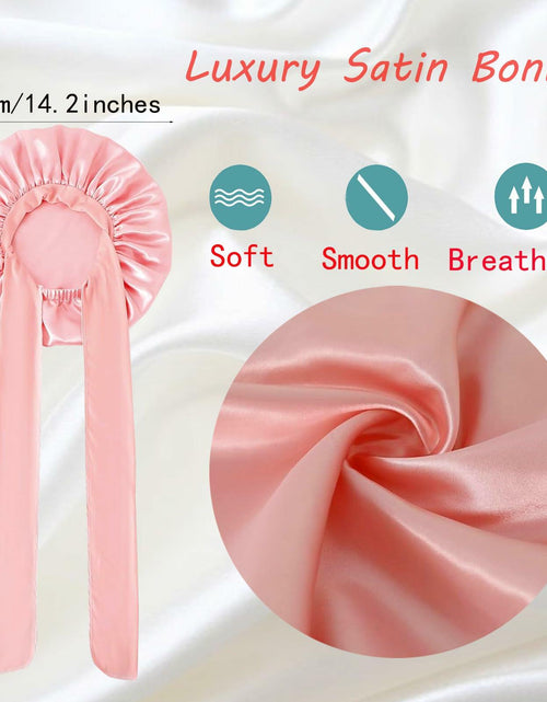 Load image into Gallery viewer, yqswstl 2Pc Silk Bonnet Satin Hair Wrap Tie Band Adjustable Pink+Black
