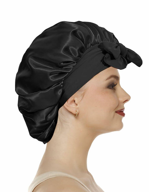 Load image into Gallery viewer, yqswstl 2Pc Silk Bonnet Satin Hair Wrap Tie Band Adjustable Pink+Black
