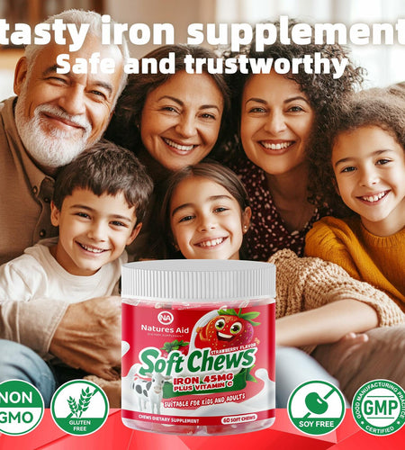 BestBy12/25 Natures Aid Chewable Iron Supplement Strawberry Flavor 2Month Supply