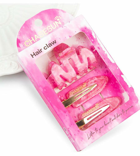 CHASESUN Pink Hair Claw Clips Set 3 Pcs Acetate Solid Pattern