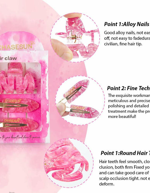 Load image into Gallery viewer, CHASESUN Pink Hair Claw Clips Set 3 Pcs Acetate Solid Pattern
