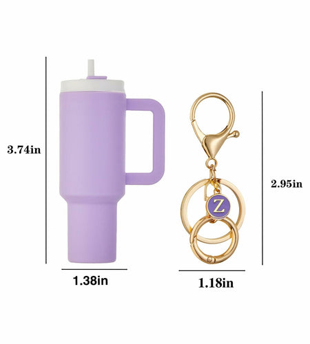 Sanyaa Initial Mini Cup Keychain Accessories for Stanley Purple E