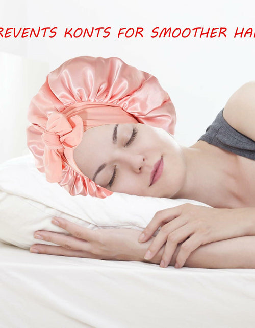 Load image into Gallery viewer, yqswstl 2Pc Silk Bonnet Satin Hair Wrap Tie Band Adjustable Pink+Black
