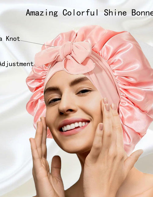 Load image into Gallery viewer, yqswstl 2Pc Silk Bonnet Satin Hair Wrap Tie Band Adjustable Pink+Black
