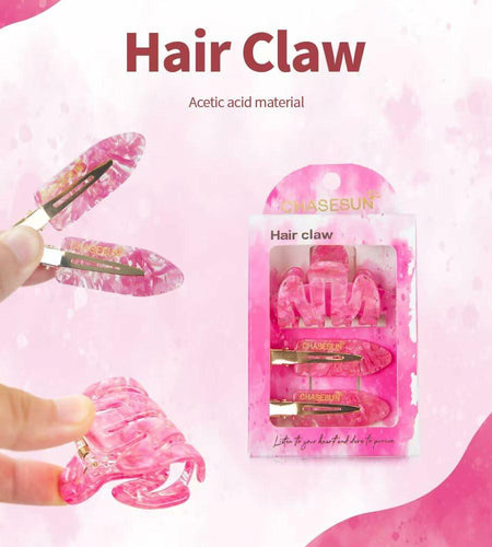 CHASESUN Pink Hair Claw Clips Set 3 Pcs Acetate Solid Pattern