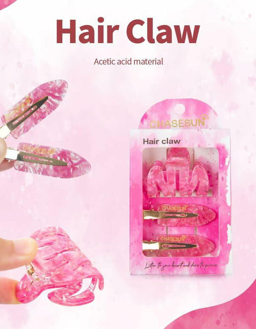 Load image into Gallery viewer, CHASESUN Pink Hair Claw Clips Set 3 Pcs Acetate Solid Pattern
