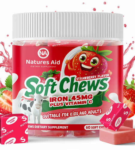 BestBy12/25 Natures Aid Chewable Iron Supplement Strawberry Flavor 2Month Supply