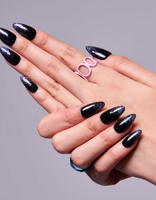 Load image into Gallery viewer, GLAMERMAID Press On Nails Medium Almond Black Glitter French Tips Set
