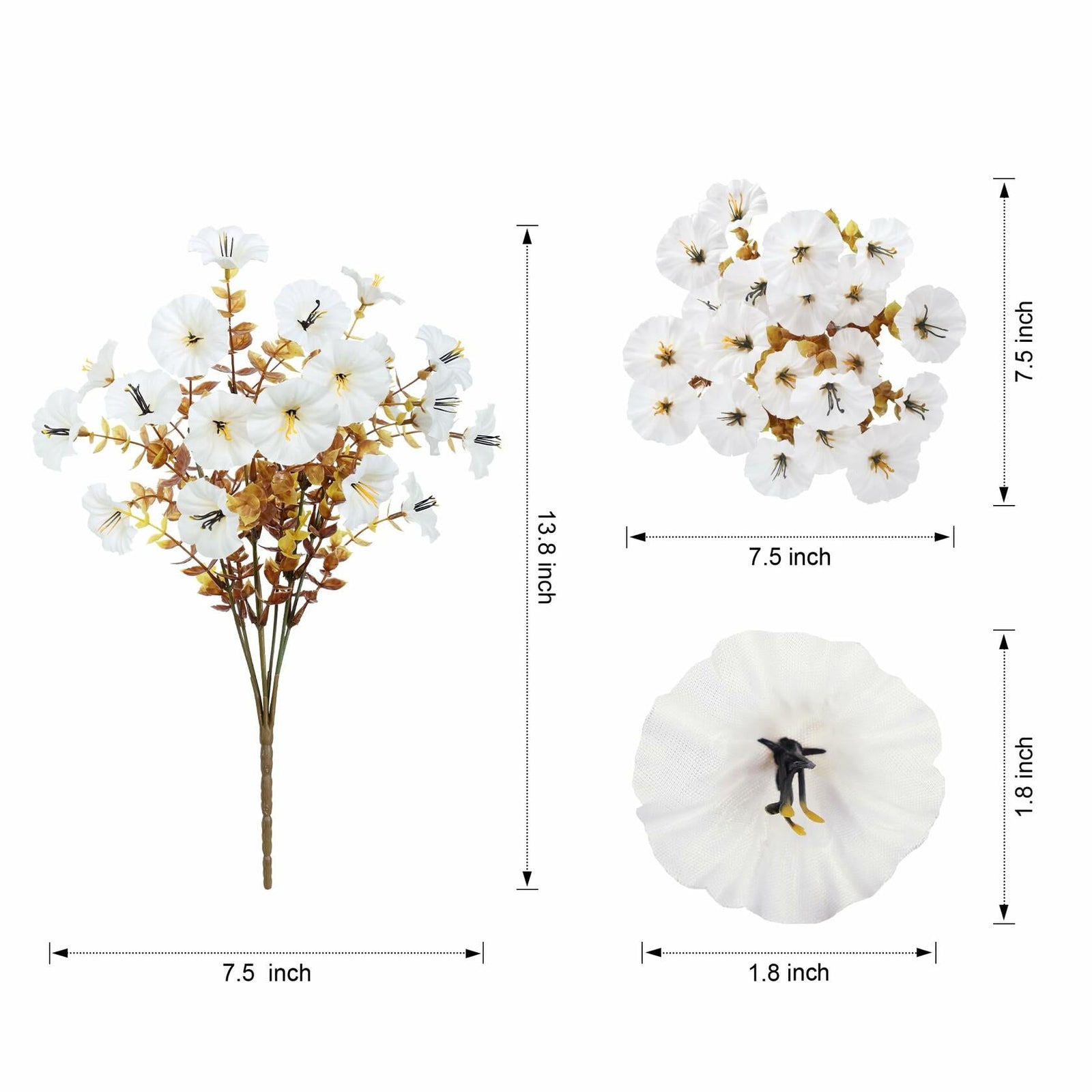 HyeFlora Fake Mums Artificial Fall Flowers 12 Bundles White Silk Morning Glory