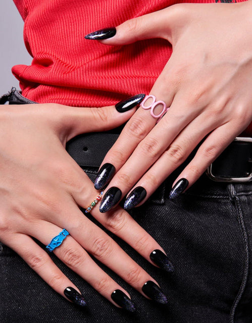 Load image into Gallery viewer, GLAMERMAID Press On Nails Medium Almond Black Glitter French Tips Set
