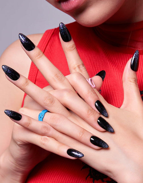 Load image into Gallery viewer, GLAMERMAID Press On Nails Medium Almond Black Glitter French Tips Set
