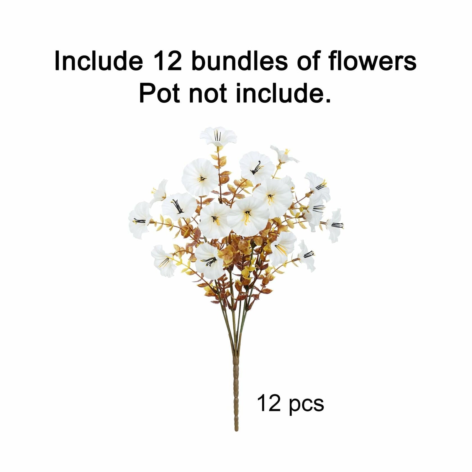 HyeFlora Fake Mums Artificial Fall Flowers 12 Bundles White Silk Morning Glory