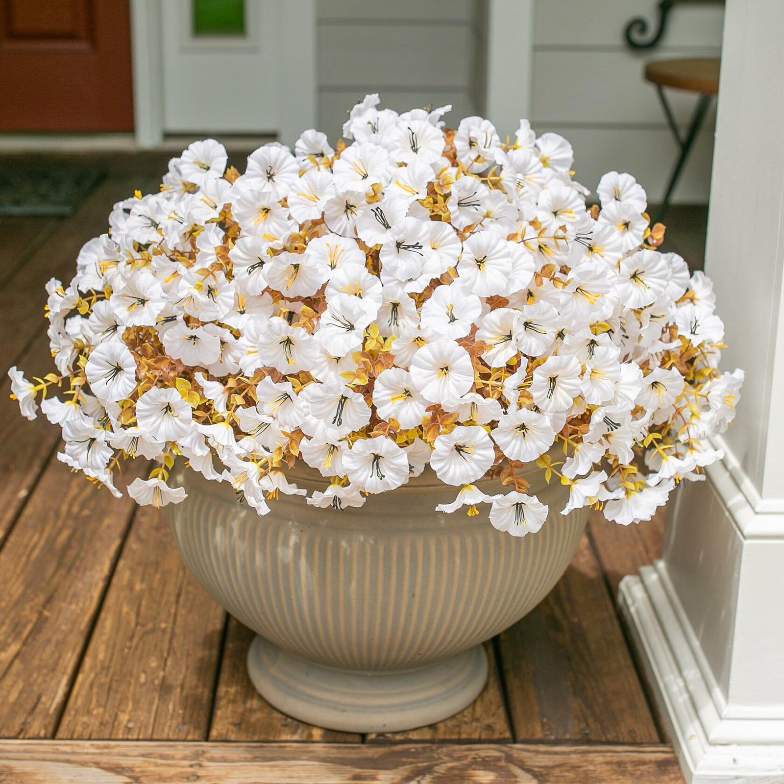 HyeFlora Fake Mums Artificial Fall Flowers 12 Bundles White Silk Morning Glory