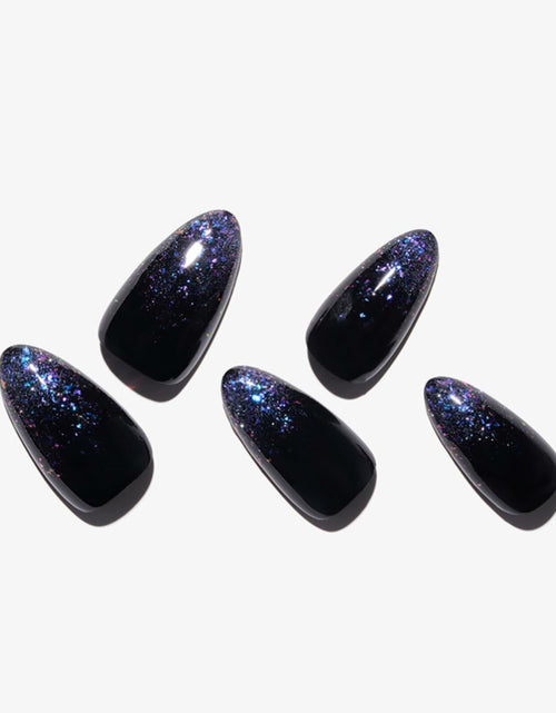 Load image into Gallery viewer, GLAMERMAID Press On Nails Medium Almond Black Glitter French Tips Set

