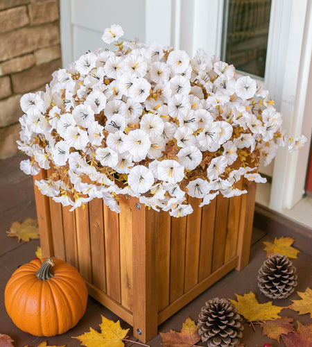 HyeFlora Fake Mums Artificial Fall Flowers 12 Bundles White Silk Morning Glory