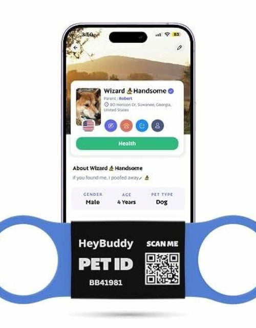 Load image into Gallery viewer, HeyBuddy Slide Series QR Code Smart Pet Tag Stainless Steel Blue
