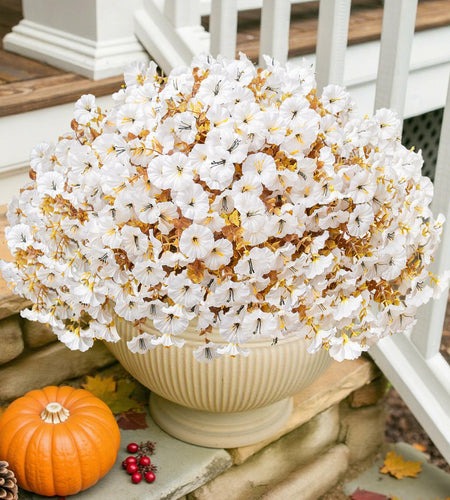 HyeFlora Fake Mums Artificial Fall Flowers 12 Bundles White Silk Morning Glory