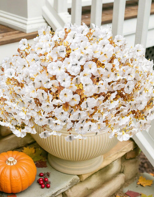Load image into Gallery viewer, HyeFlora Fake Mums Artificial Fall Flowers 12 Bundles White Silk Morning Glory
