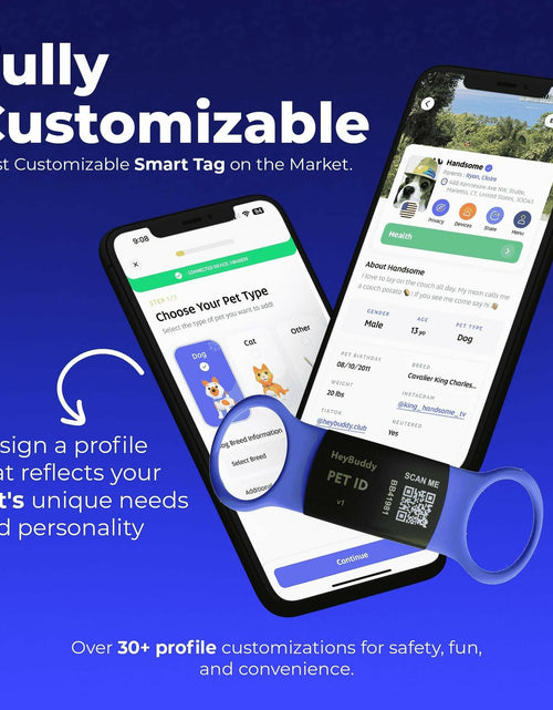 Load image into Gallery viewer, HeyBuddy Slide Series QR Code Smart Pet Tag Stainless Steel Blue
