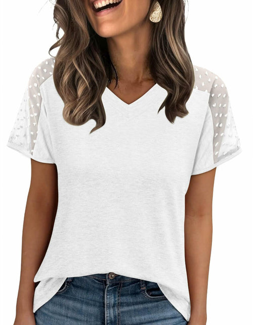 Load image into Gallery viewer, Magritta Women's Lace V-Neck Short Sleeve Tee White Size 3XL

