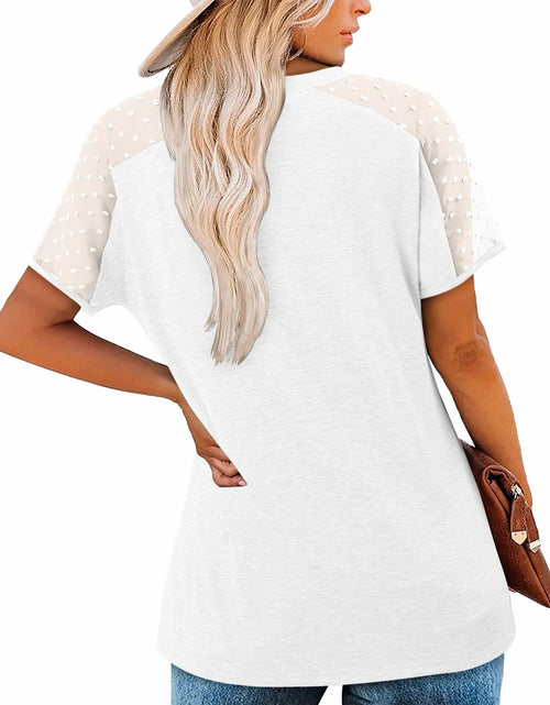 Load image into Gallery viewer, Magritta Women's Lace V-Neck Short Sleeve Tee White Size 3XL
