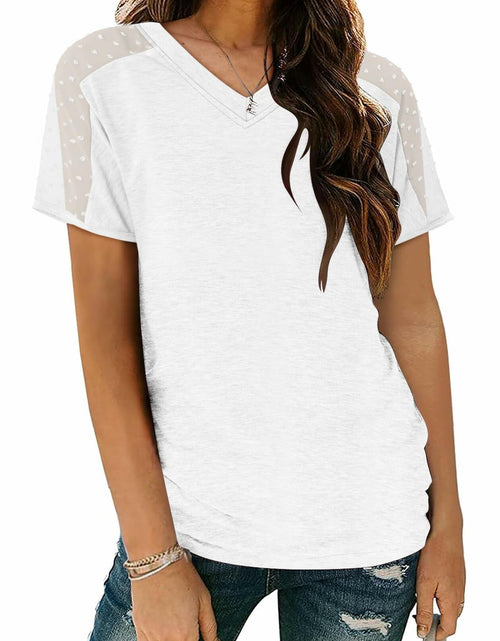 Load image into Gallery viewer, Magritta Women's Lace V-Neck Short Sleeve Tee White Size 3XL

