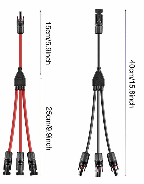Load image into Gallery viewer, Daohaodeli Solar Connectors 30A 12AWG 1-3 Y Branch Adapter Cable Pair Red+Black
