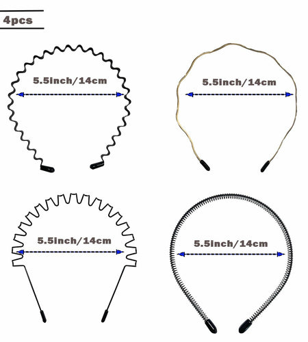 WEIMAISI 4pcs Black Metal Wavy Non Slip Hair Hoop Headband Accessories
