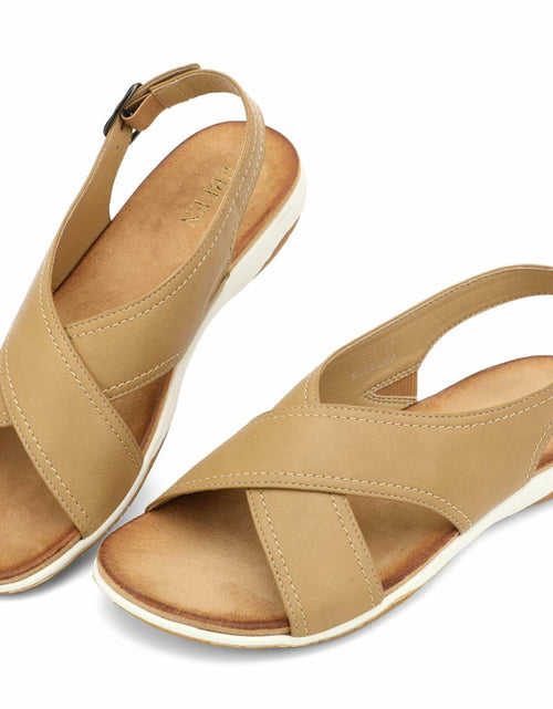 Load image into Gallery viewer, UBFEN Womens Flat Sandals Arch Support Adjustable Slingback Khaki Size 10
