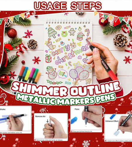 YIJHLHB 12 Color Metallic Outline Markers Double Line Glitter Paint Pink
