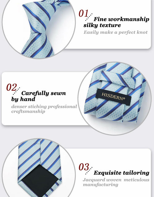 Load image into Gallery viewer, [Like New] HISDERN Men's Silk Striped Necktie &amp; Handkerchief Set Light Green Size 8.5cm
