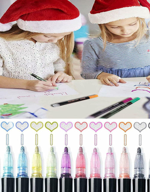 Load image into Gallery viewer, YIJHLHB 12 Color Metallic Outline Markers Double Line Glitter Paint Pink
