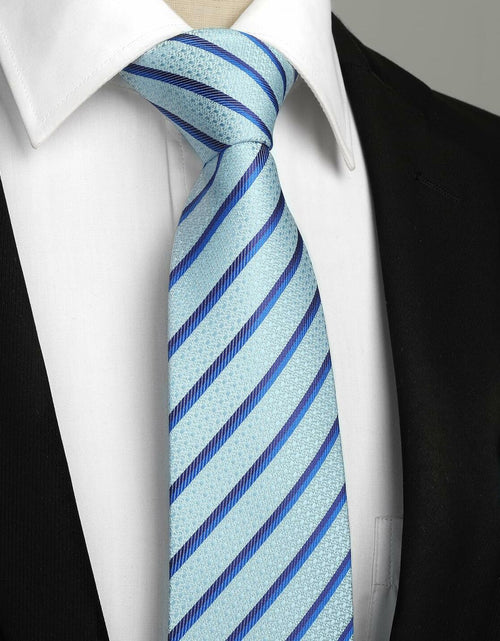 Load image into Gallery viewer, [Like New] HISDERN Men's Silk Striped Necktie &amp; Handkerchief Set Light Green Size 8.5cm
