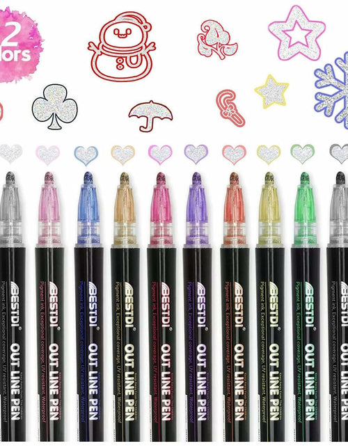 Load image into Gallery viewer, YIJHLHB 12 Color Metallic Outline Markers Double Line Glitter Paint Pink

