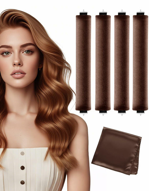 Load image into Gallery viewer, nunflue Heatless Hair Curlers Soft Overnight Set Brown 4Pcs with Silk Scarf
