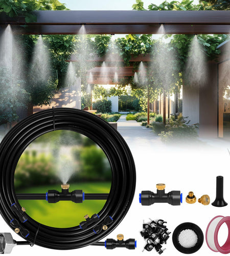 UBYNID 82FT Patio Misting System 21 Brass Nozzles Outdoor Cooling Adapter