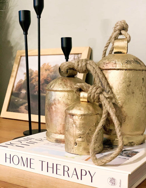 Load image into Gallery viewer, [Like New] NODYES Set of 3 Giant Rustic Harmony Bells 17in Gold Handmade Metal

