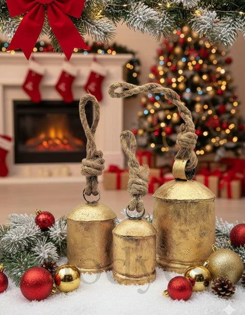 Load image into Gallery viewer, [Like New] NODYES Set of 3 Giant Rustic Harmony Bells 17in Gold Handmade Metal
