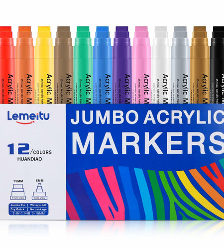 LEMEITU 12pcs Acrylic Paint Marker Set 15mm Broad Tip for Posters Signs Art