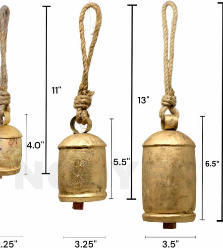 [Like New] NODYES Set of 3 Giant Rustic Harmony Bells 17in Gold Handmade Metal