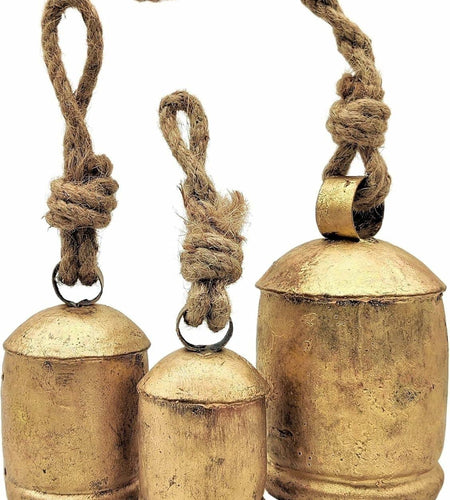 [Like New] NODYES Set of 3 Giant Rustic Harmony Bells 17in Gold Handmade Metal